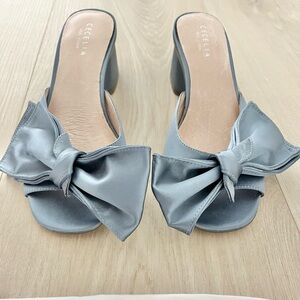 CECELIA NEW YORK Edie Bow Blue Satin Open-toe Heels 8.5